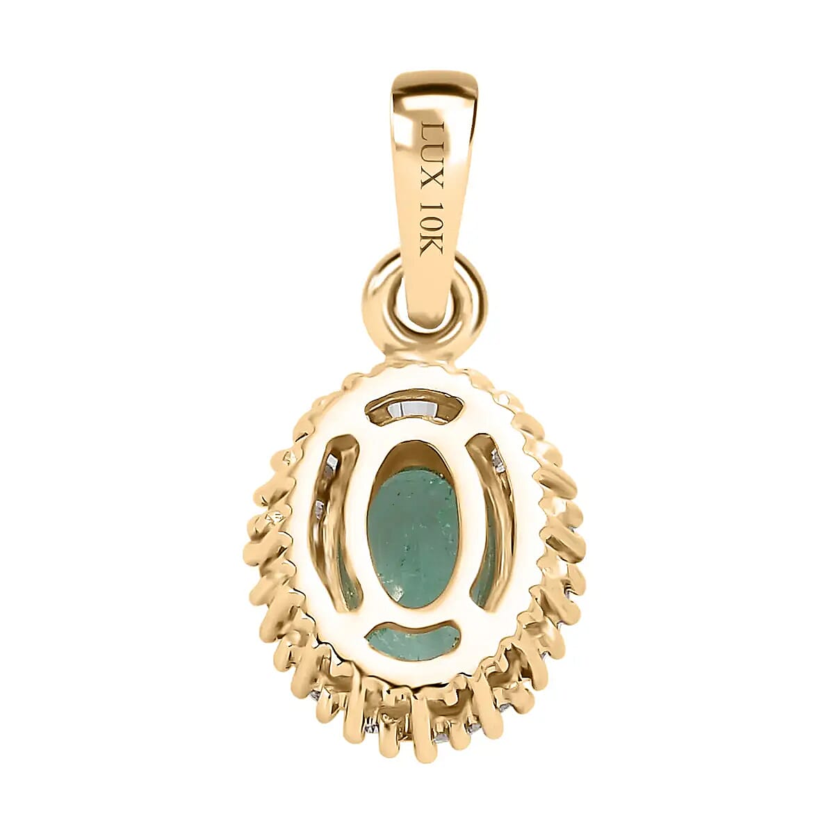 Luxoro Premium Boyaca Colombian Emerald Halo Pendant, Diamond Accent Pendant, 10K Yellow Gold Pendant, Emerald Jewelry For Her 0.60 ctw