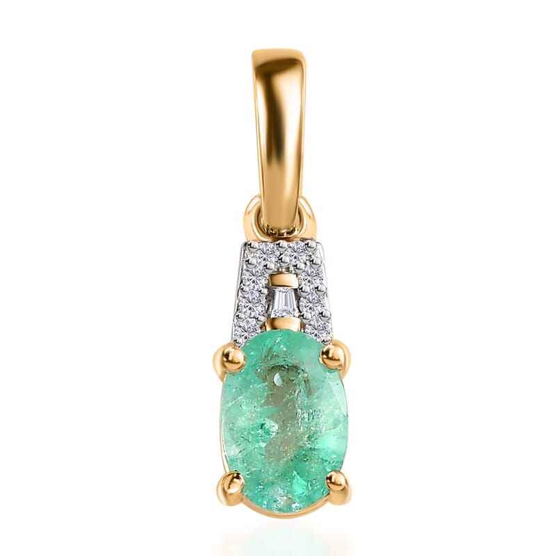 Luxoro 14K Yellow Gold AAA Boyaca Colombian Emerald and G-H I2 Diamond Pendant 0.80 ctw