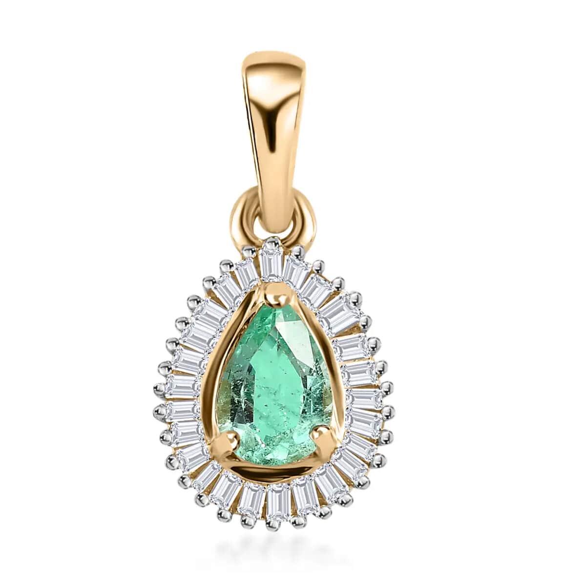 Luxoro Premium Boyaca Colombian Emerald Halo Pendant, Diamond Accent Pendant, 10K Yellow Gold Pendant, Emerald Jewelry For Her 0.60 ctw image number 0