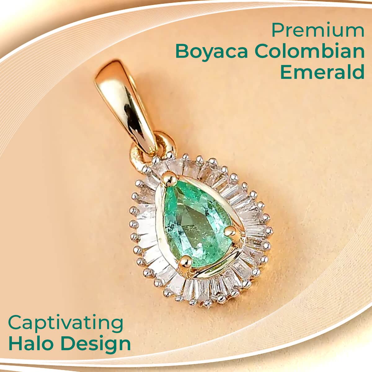 Luxoro Premium Boyaca Colombian Emerald Halo Pendant, Diamond Accent Pendant, 10K Yellow Gold Pendant, Emerald Jewelry For Her 0.60 ctw image number 1