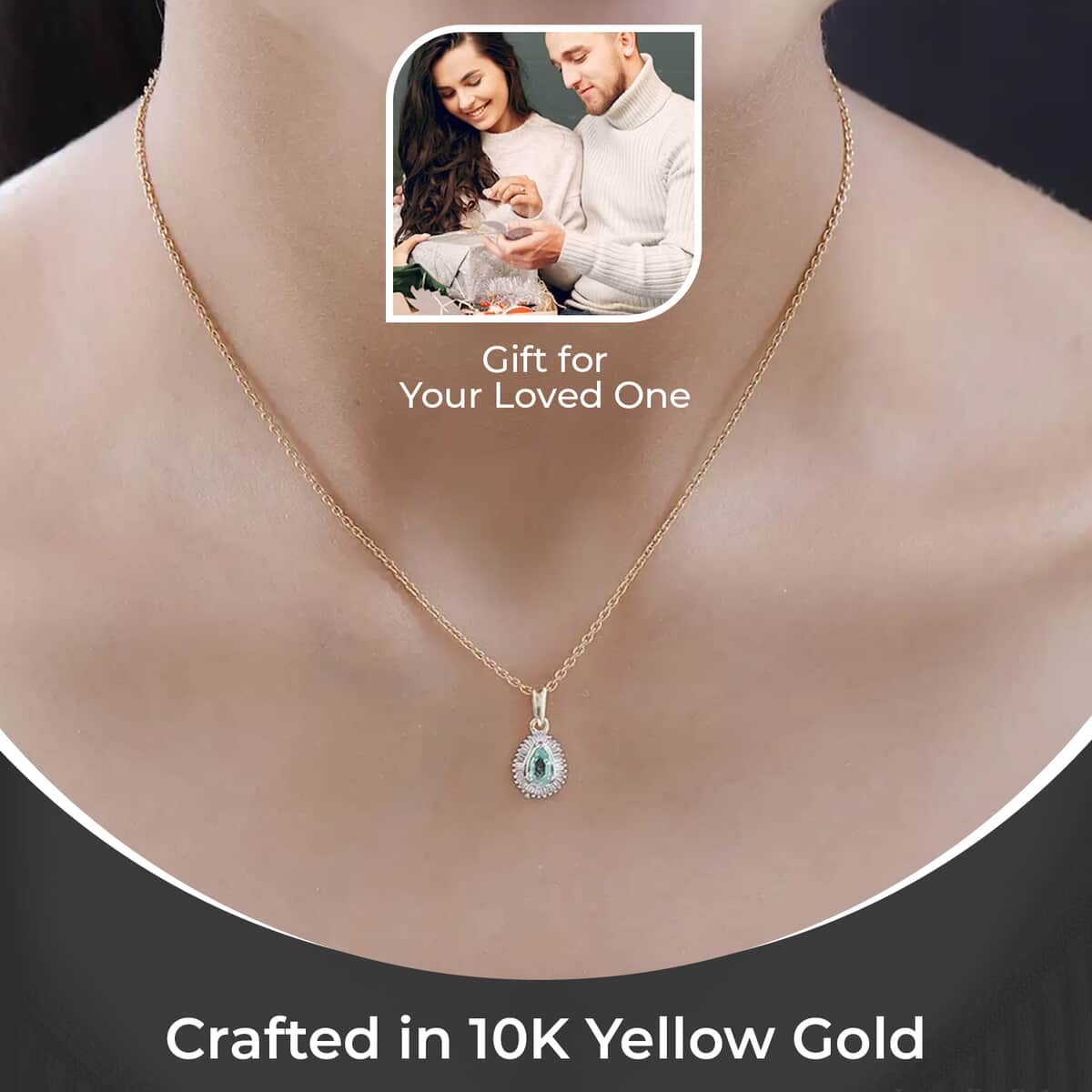 Luxoro Premium Boyaca Colombian Emerald Halo Pendant, Diamond Accent Pendant, 10K Yellow Gold Pendant, Emerald Jewelry For Her 0.60 ctw image number 2