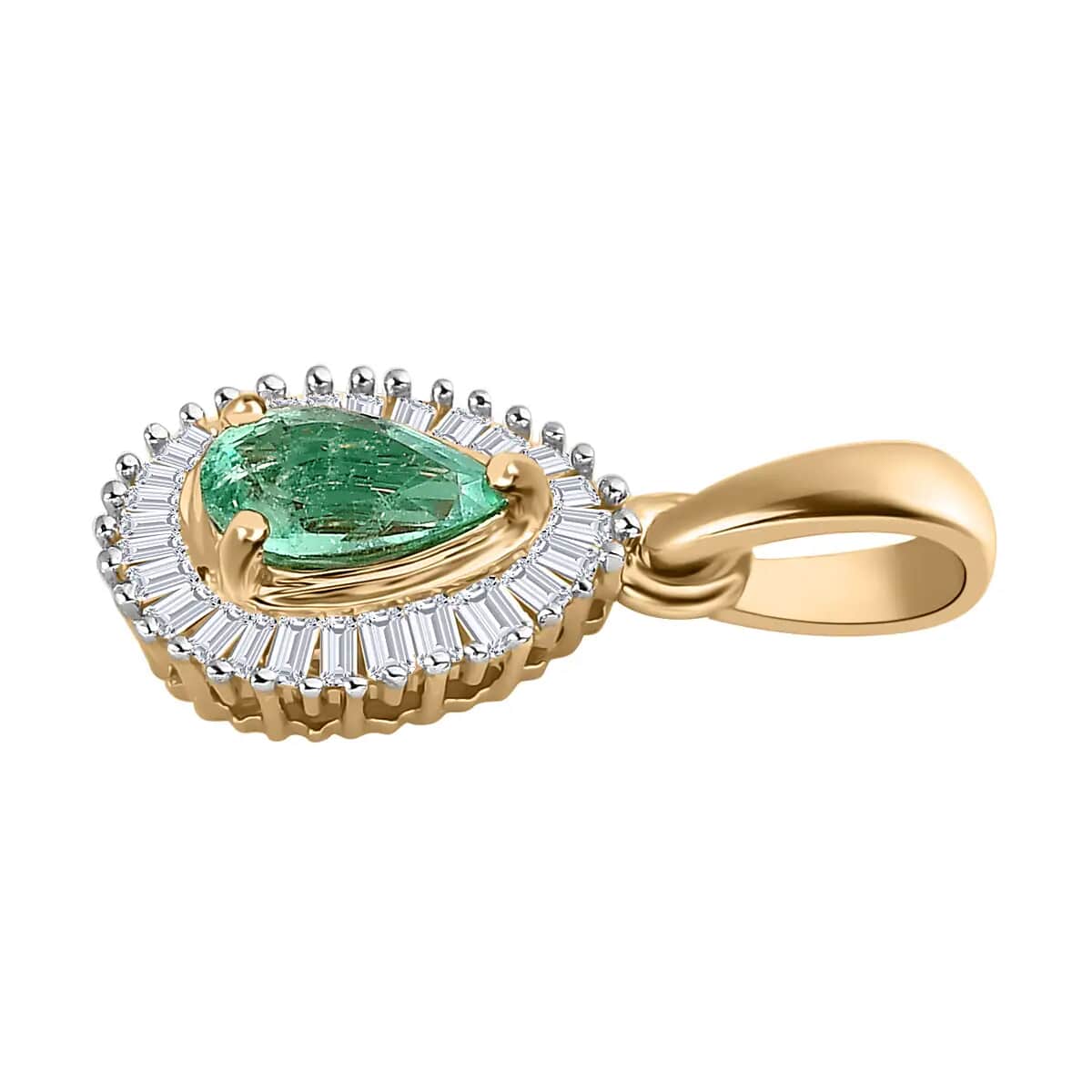 Luxoro Premium Boyaca Colombian Emerald Halo Pendant, Diamond Accent Pendant, 10K Yellow Gold Pendant, Emerald Jewelry For Her 0.60 ctw image number 3