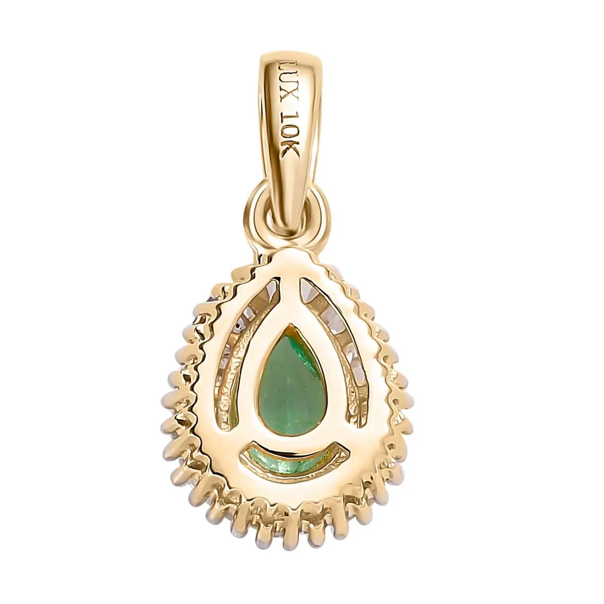 Luxoro Premium Boyaca Colombian Emerald Halo Pendant, Diamond Accent Pendant, 10K Yellow Gold Pendant, Emerald Jewelry For Her 0.60 ctw image number 4