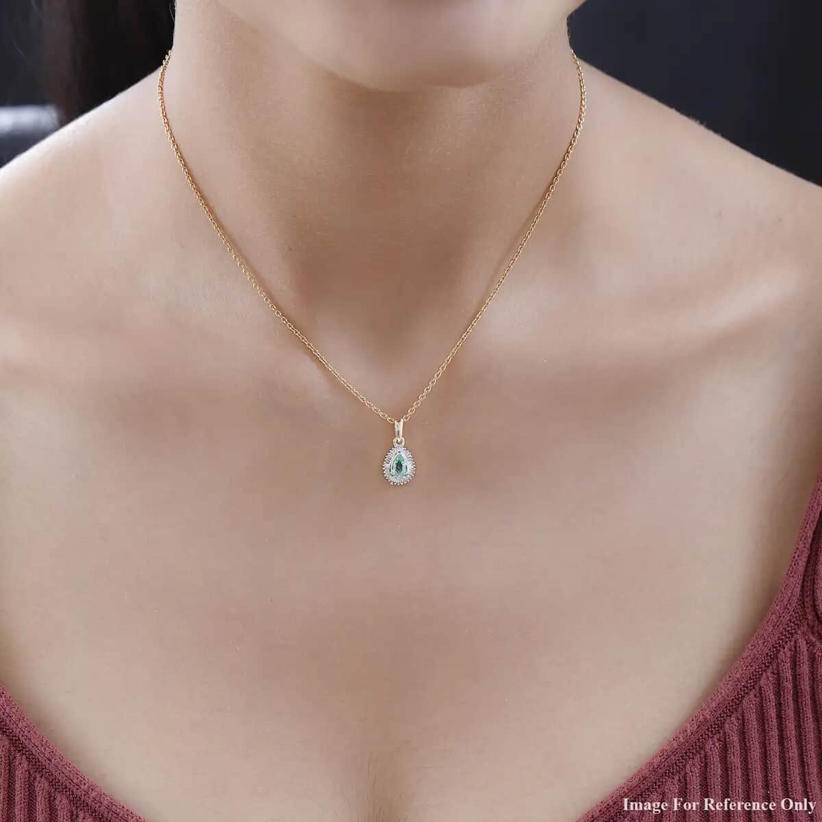 Luxoro Premium Boyaca Colombian Emerald Halo Pendant, Diamond Accent Pendant, 10K Yellow Gold Pendant, Emerald Jewelry For Her 0.60 ctw image number 5