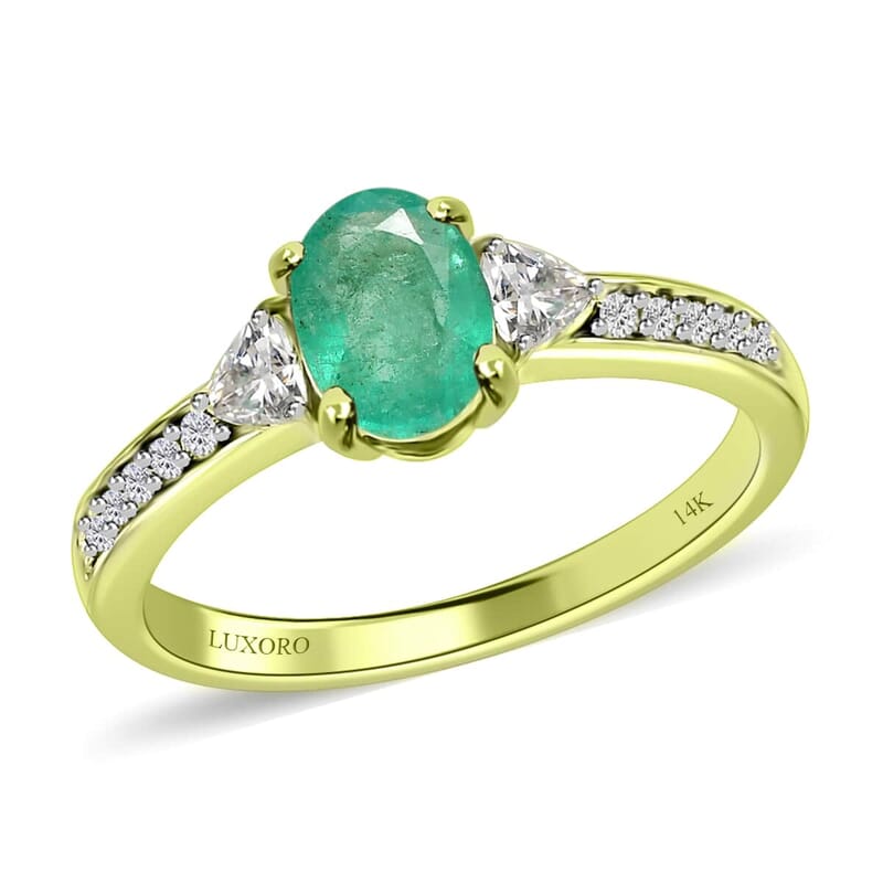 Luxoro 14K Green Gold Premium Boyaca Colombian Emerald and Moissanite Ring (Size 6.0) 1.00 ctw
