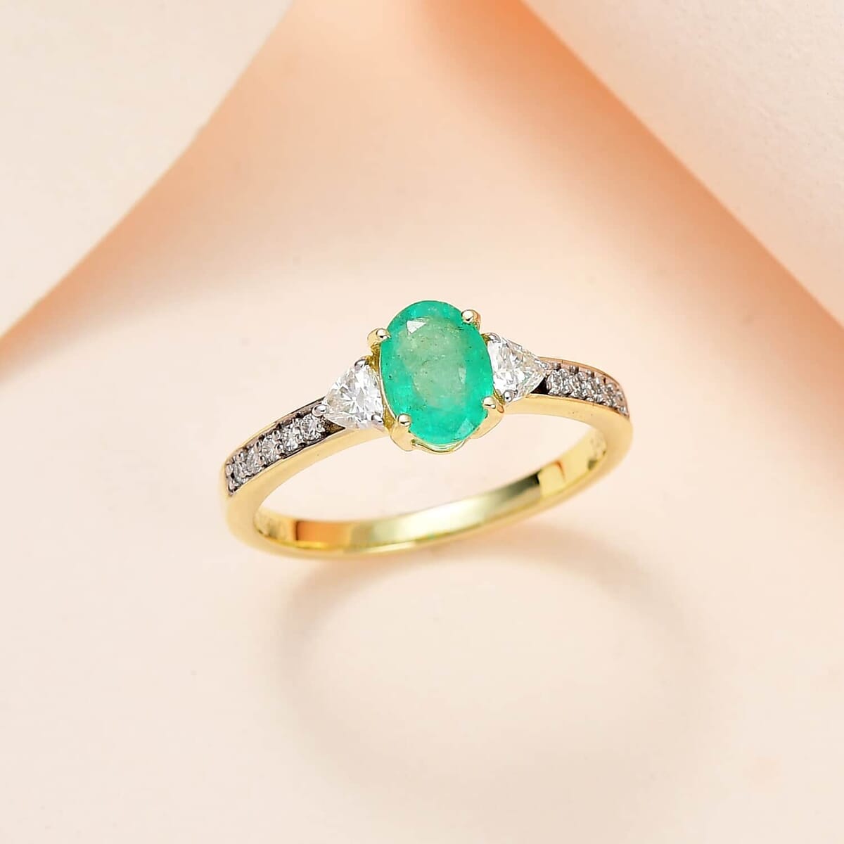 Luxoro 14K Green Gold Premium Boyaca Colombian Emerald and Moissanite Ring 1.00 ctw image number 1