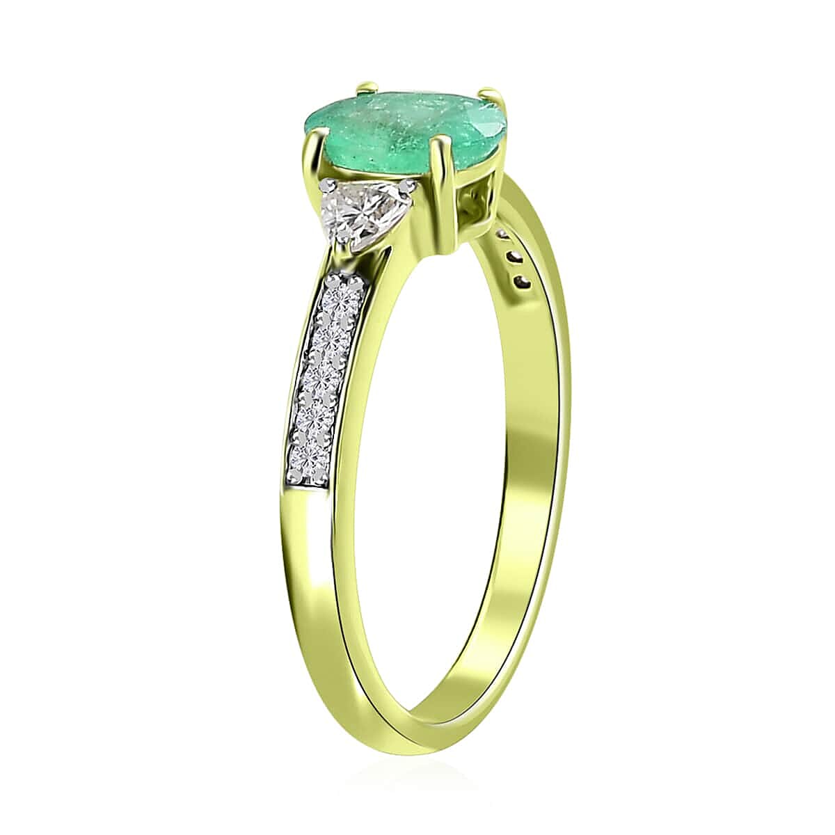 Luxoro 14K Green Gold Premium Boyaca Colombian Emerald and Moissanite Ring (Size 6.0) 1.00 ctw
