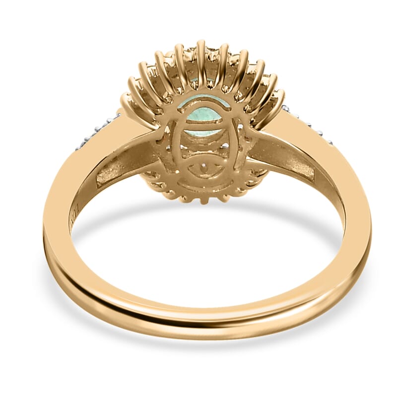 Luxoro Premium Boyaca Colombian Emerald and Moissanite, I3 Natural Yellow Diamond 1.00 ctw Double Halo Ring in 10K Yellow Gold (Size 8.0)