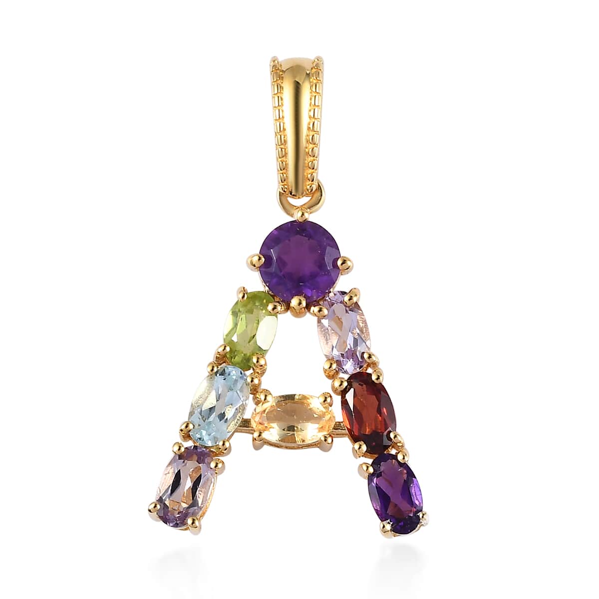 Multi Gemstone Initial A Pendant in Vermeil Yellow Gold Over Sterling Silver 2.10 ctw image number 0