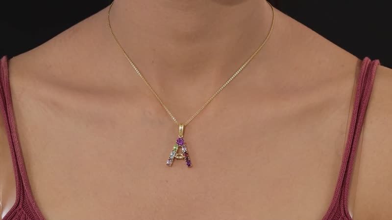 Multi Gemstone Initial A Pendant in Vermeil Yellow Gold Over Sterling Silver 2.10 ctw