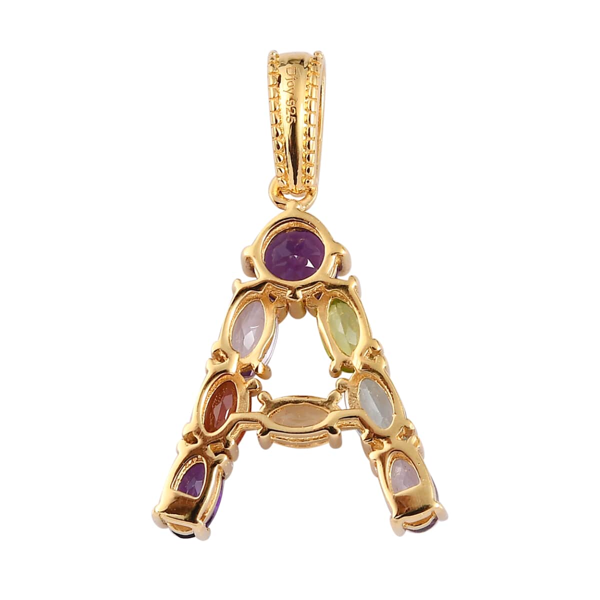 Multi Gemstone Initial A Pendant in Vermeil Yellow Gold Over Sterling Silver 2.10 ctw image number 4