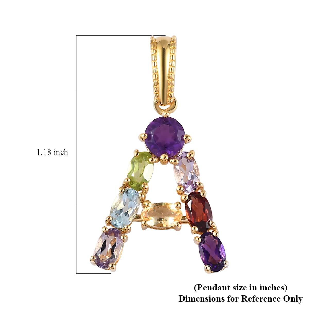 Multi Gemstone Initial A Pendant in Vermeil Yellow Gold Over Sterling Silver 2.10 ctw image number 5