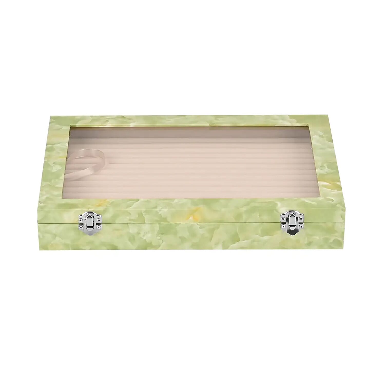 Green Leatherette Jewelry Box, Anti Tarnish Jewelry Box, Jewelry Storage Case, Ring and Earrings Storage Box  (150 Slot) (14x9.5x2)