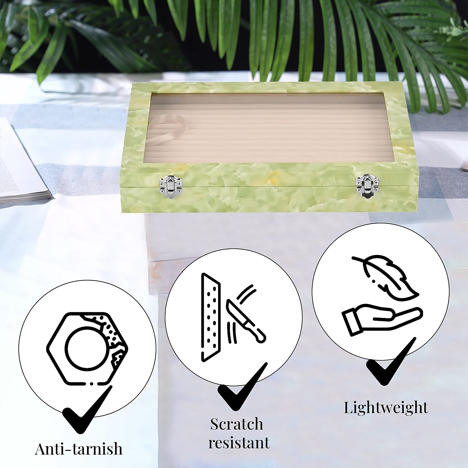 Green Leatherette Jewelry Box, Anti Tarnish Jewelry Box, Jewelry Storage Case, Ring and Earrings Storage Box  (150 Slot) (14x9.5x2)