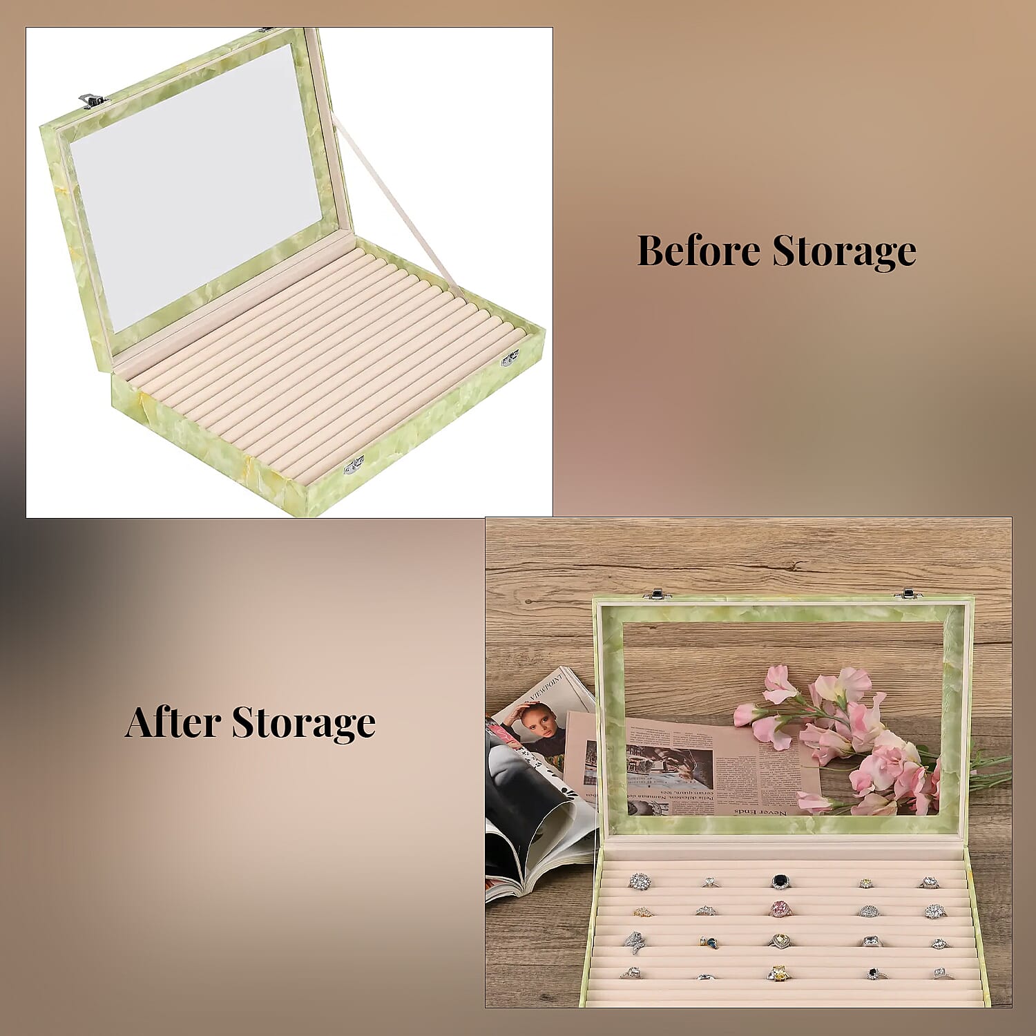 Green Leatherette Jewelry Box, Anti Tarnish Jewelry Box, Jewelry Storage Case, Ring and Earrings Storage Box  (150 Slot) (14x9.5x2)