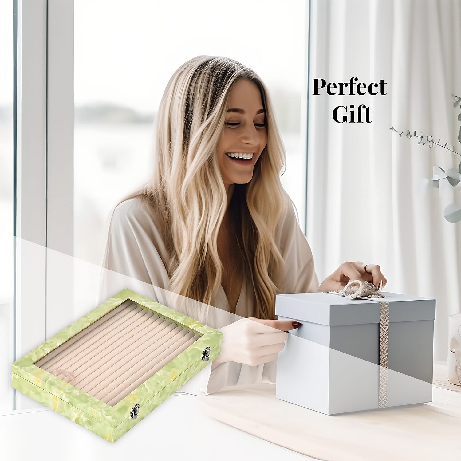 Green Leatherette Jewelry Box, Anti Tarnish Jewelry Box, Jewelry Storage Case, Ring and Earrings Storage Box  (150 Slot) (14x9.5x2)
