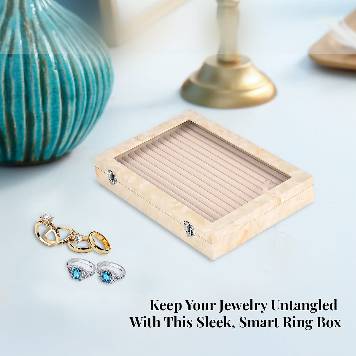 Ivory Leatherette Jewelry Box, Anti Tarnish Jewelry Box, Jewelry Storage Case, Ring and Earrings Storage Box (150 Slot) (14x9.5x2) image number 3