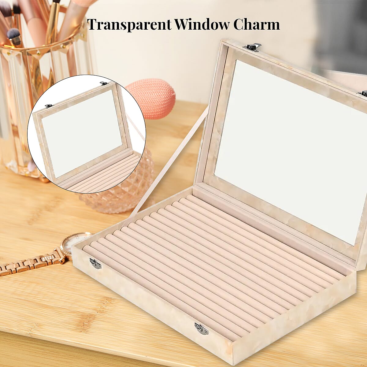 Ivory Leatherette Jewelry Box, Anti Tarnish Jewelry Box, Jewelry Storage Case, Ring and Earrings Storage Box (150 Slot) (14x9.5x2) image number 4