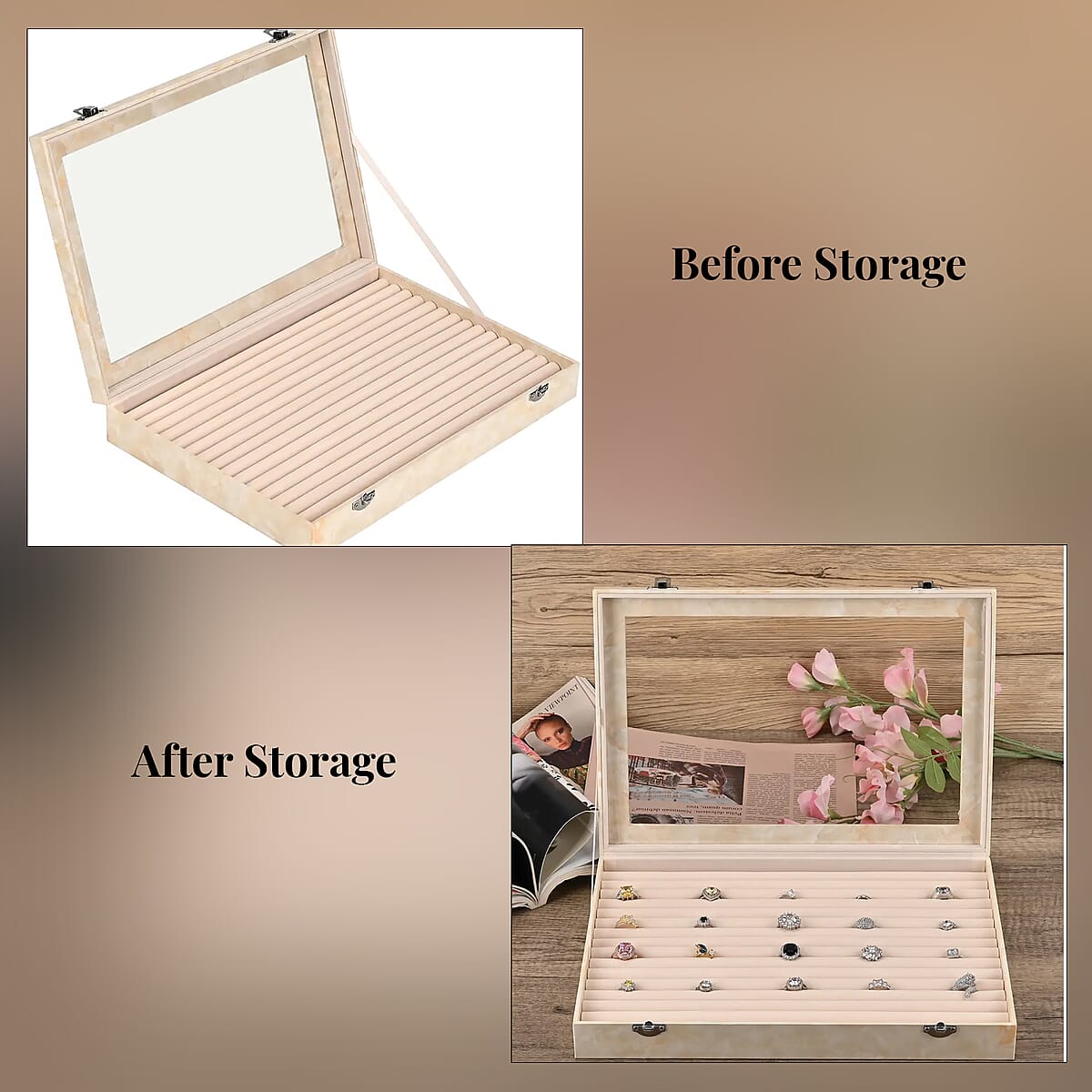 Ivory Leatherette Jewelry Box, Anti Tarnish Jewelry Box, Jewelry Storage Case, Ring and Earrings Storage Box (150 Slot) (14x9.5x2) image number 5