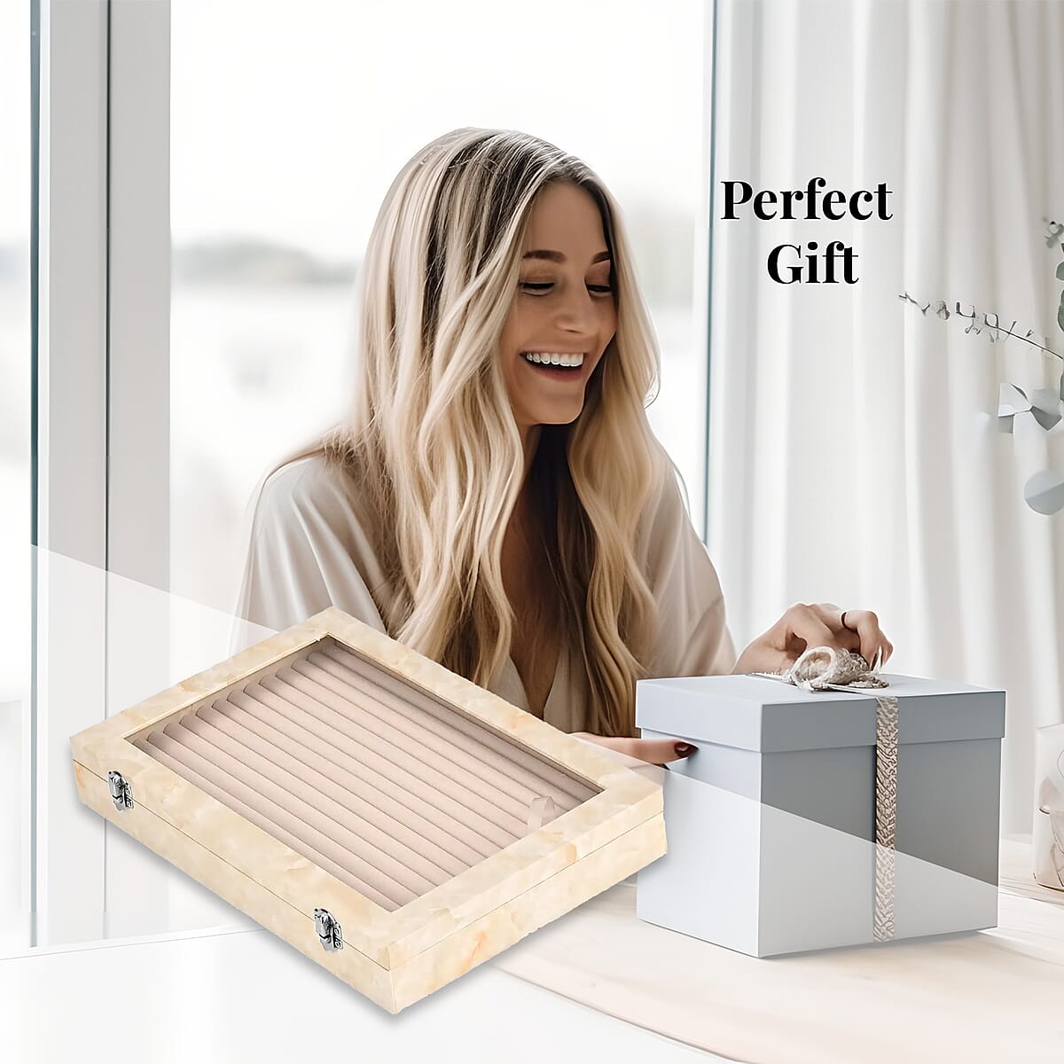 Ivory Leatherette Jewelry Box, Anti Tarnish Jewelry Box, Jewelry Storage Case, Ring and Earrings Storage Box (150 Slot) (14x9.5x2) image number 6