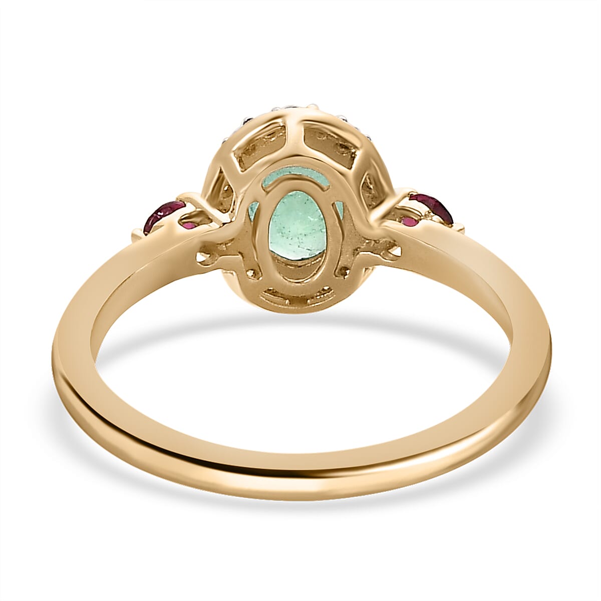 Luxoro 10K Yellow Gold Premium Boyaca Colombian Emerald and Multi Gemstone Halo Ring (Size 9.0) 1.00 ctw image number 4