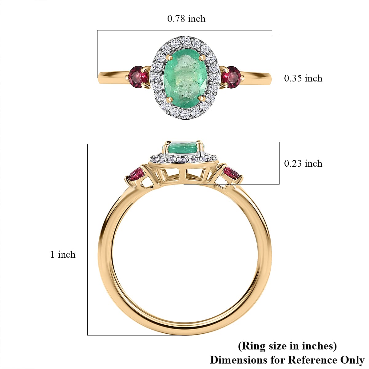 Luxoro 10K Yellow Gold Premium Boyaca Colombian Emerald and Multi Gemstone Halo Ring (Size 9.0) 1.00 ctw image number 5