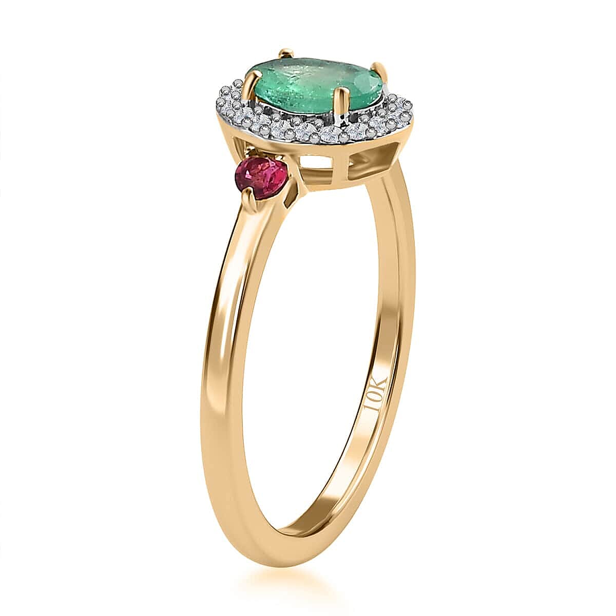 Luxoro 10K Yellow Gold Premium Boyaca Colombian Emerald and Multi Gemstone Halo Ring (Size 7.0) 1.00 ctw image number 3