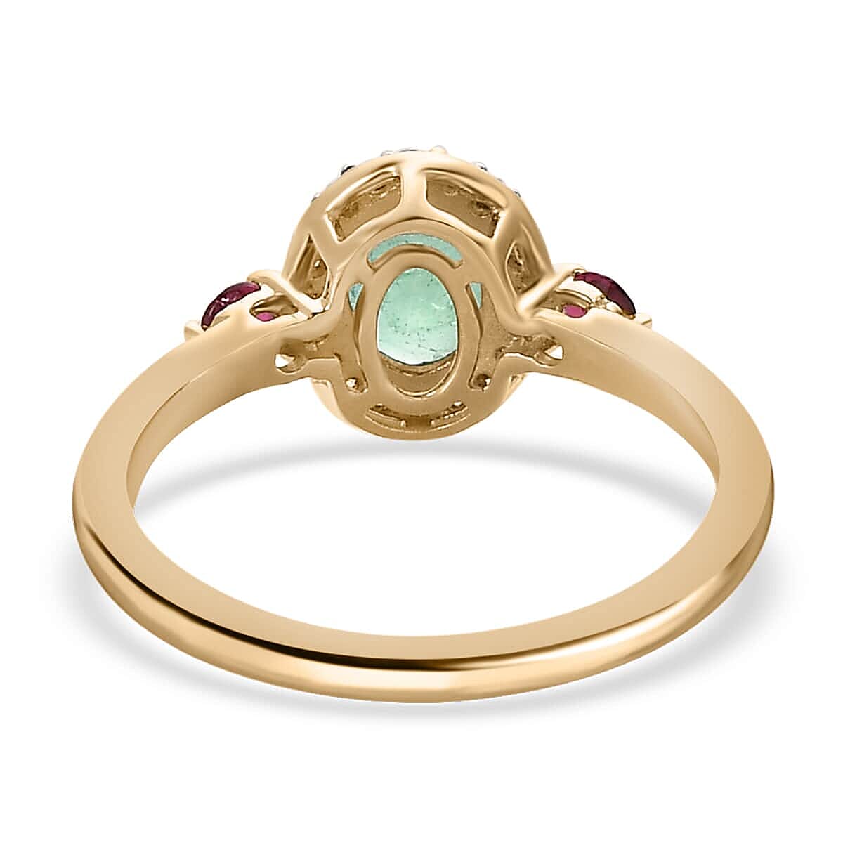 Luxoro 10K Yellow Gold Premium Boyaca Colombian Emerald and Multi Gemstone Halo Ring (Size 7.0) 1.00 ctw image number 4