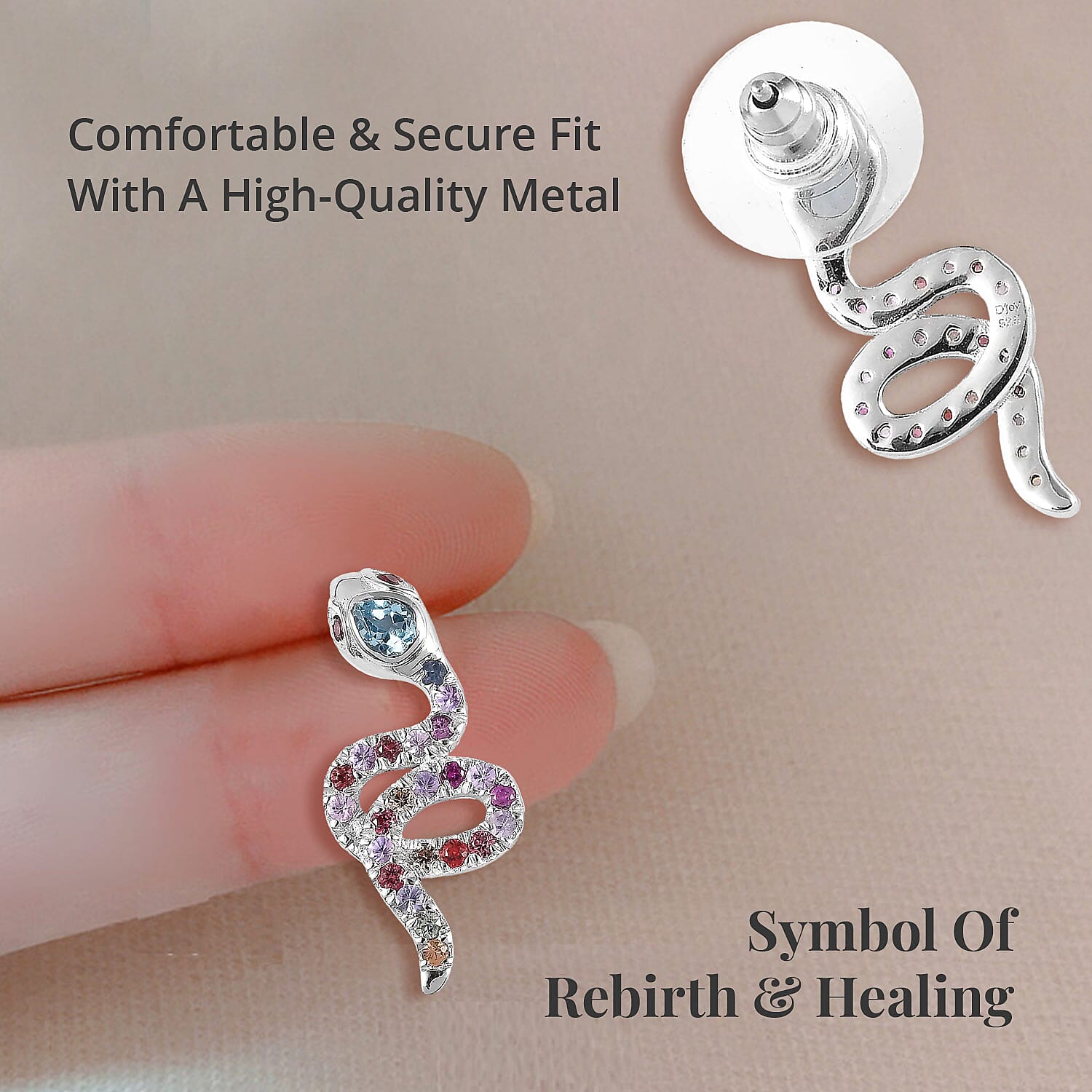 Buy Sky Blue Topaz and Multi Sapphire Snake Earrings in Rhodium