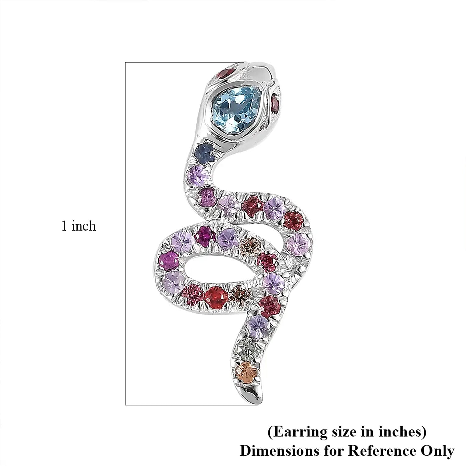 Sky Blue Topaz and Multi Sapphire Snake Earrings in Rhodium Over Sterling Silver 1.60 ctw