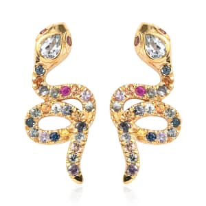 Sky Blue Topaz and Multi Sapphire Snake Earrings in Vermeil Yellow Gold Over Sterling Silver 1.60 ctw