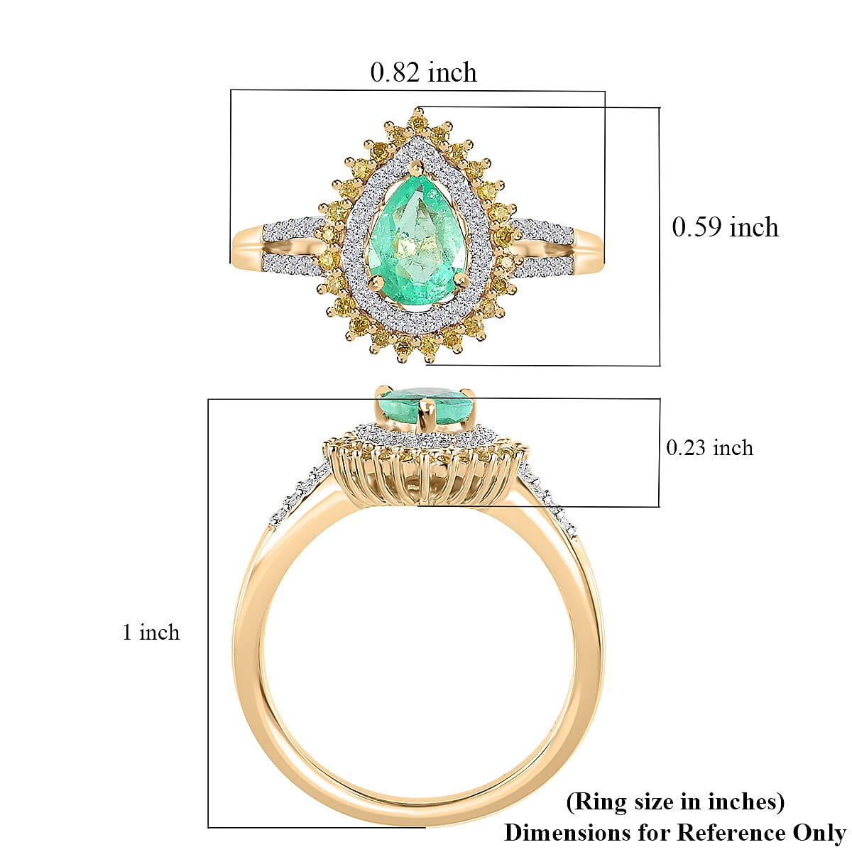 Luxoro 10K Yellow Gold Premium Boyaca Colombian Emerald and Moissanite, I3 Natural Yellow Diamond Double Halo Ring (Size 7.0) 1.00 ctw image number 5