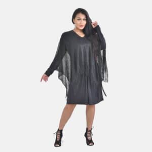 Black Stylish Party Poncho with Fringes 