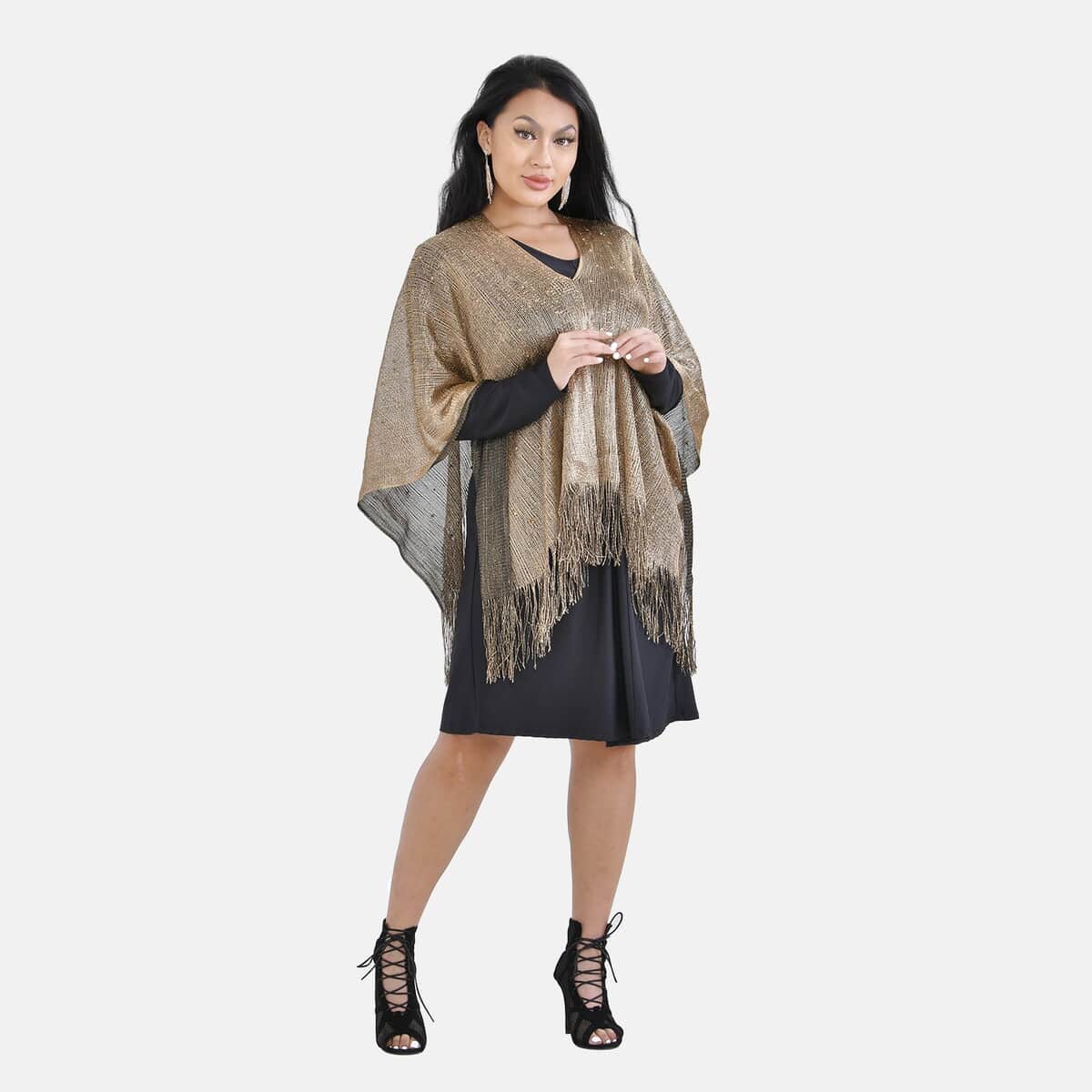 Gold Color Stylish Party Poncho with Fringe image number 0
