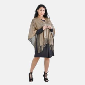 Gold Color Stylish Party Poncho with Fringe