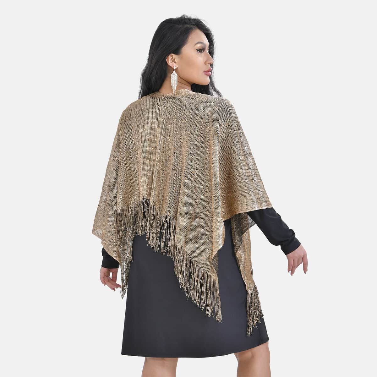 Gold Color Stylish Party Poncho with Fringe image number 1