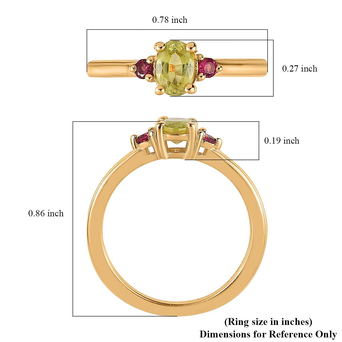 Premium Sava Sphene and Ouro Fino Rubellite 3 Stone Ring in Vermeil Yellow Gold Over Sterling Silver 0.60 ctw image number 5