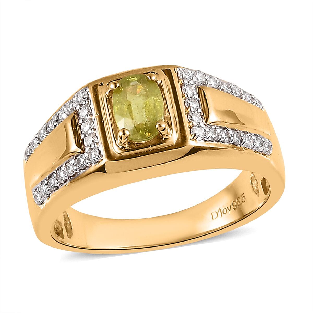 Premium Sava Sphene and Moissanite Men's Ring in Vermeil Yellow Gold Over Sterling Silver 0.90 ctw image number 0