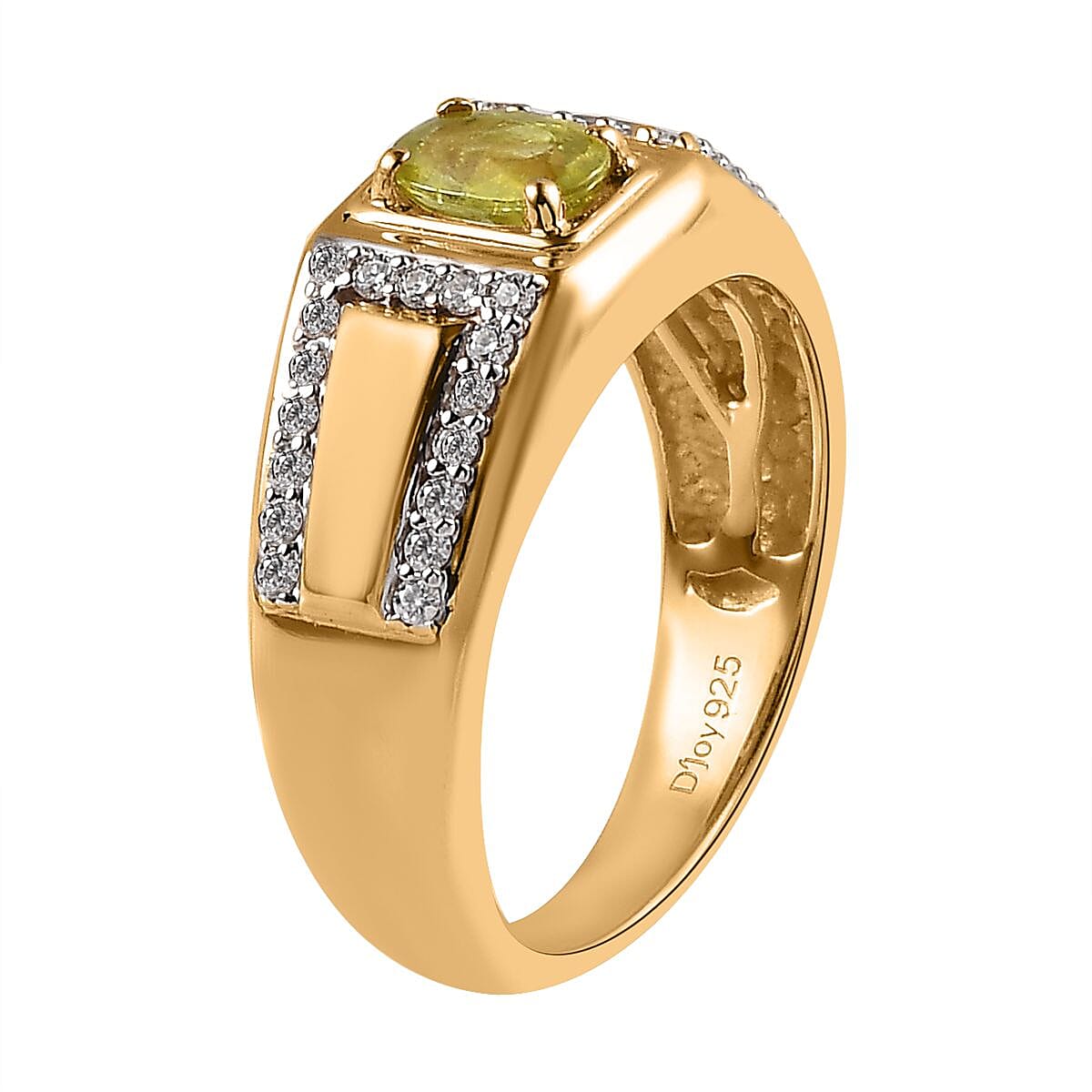 Premium Sava Sphene and Moissanite Men's Ring in Vermeil Yellow Gold Over Sterling Silver 0.90 ctw image number 3