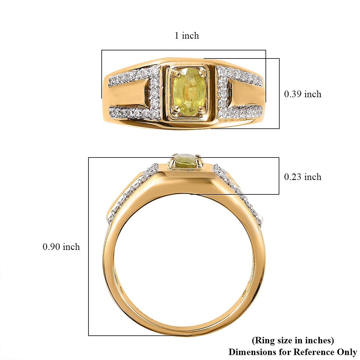 Premium Sava Sphene and Moissanite Men's Ring in Vermeil Yellow Gold Over Sterling Silver 0.90 ctw image number 5