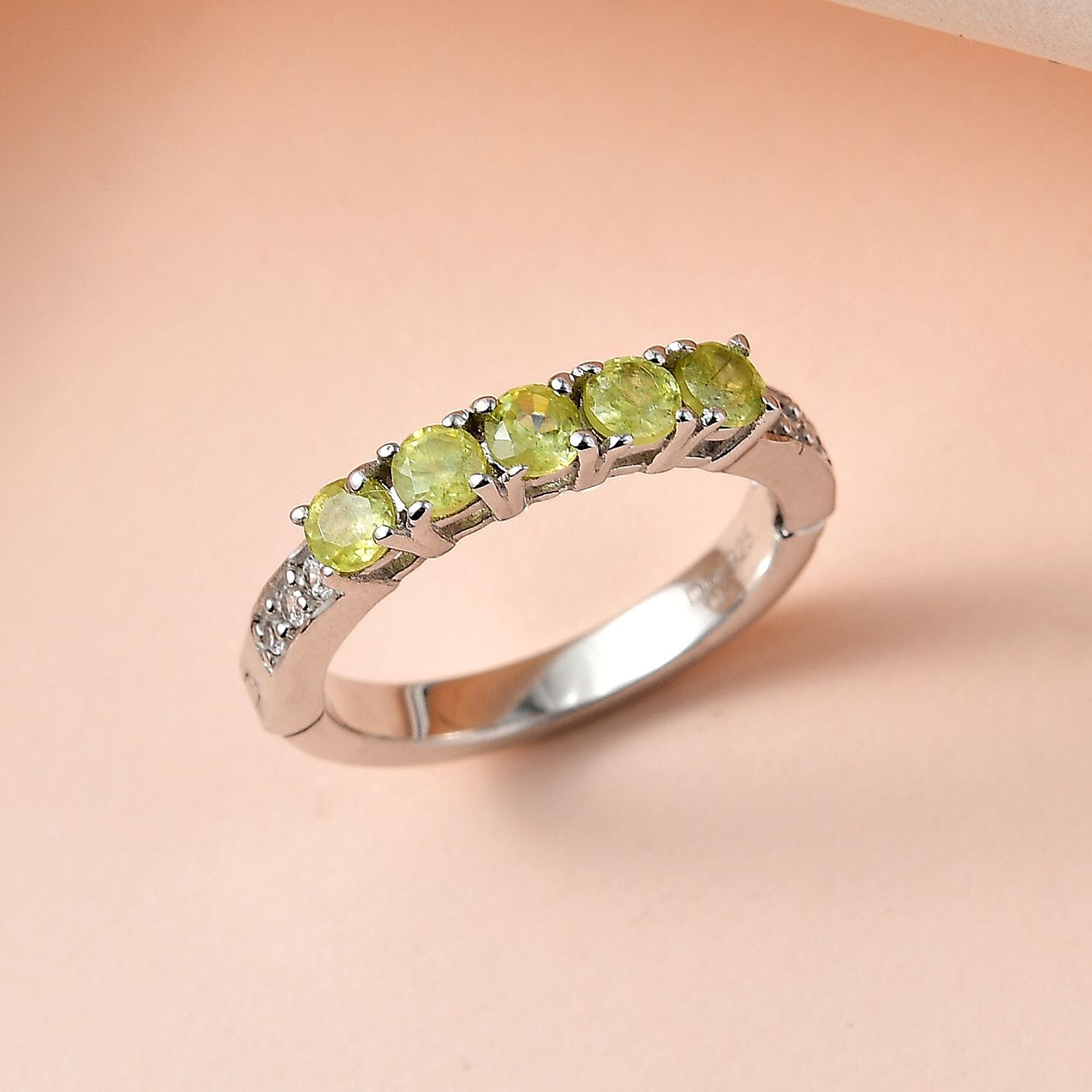 Premium Sava Sphene and White Zircon Band Ring in Platinum Over Sterling Silver (Size 10.0) 0.85 ctw