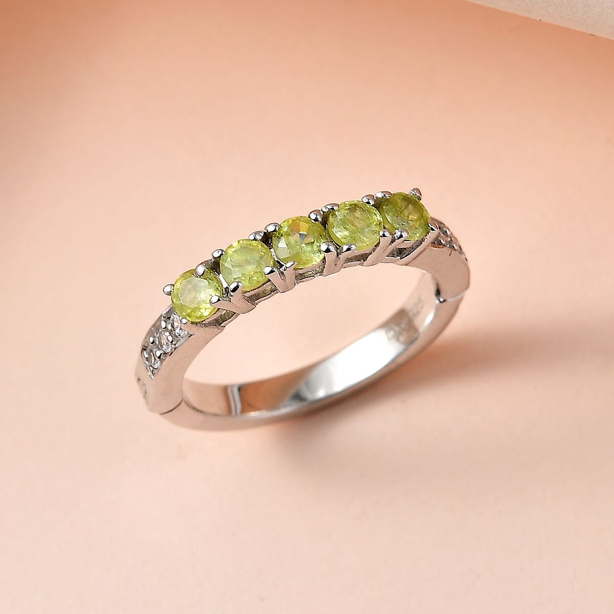 Premium Sava Sphene and White Zircon Band Ring in Platinum Over Sterling Silver 0.85 ctw image number 1