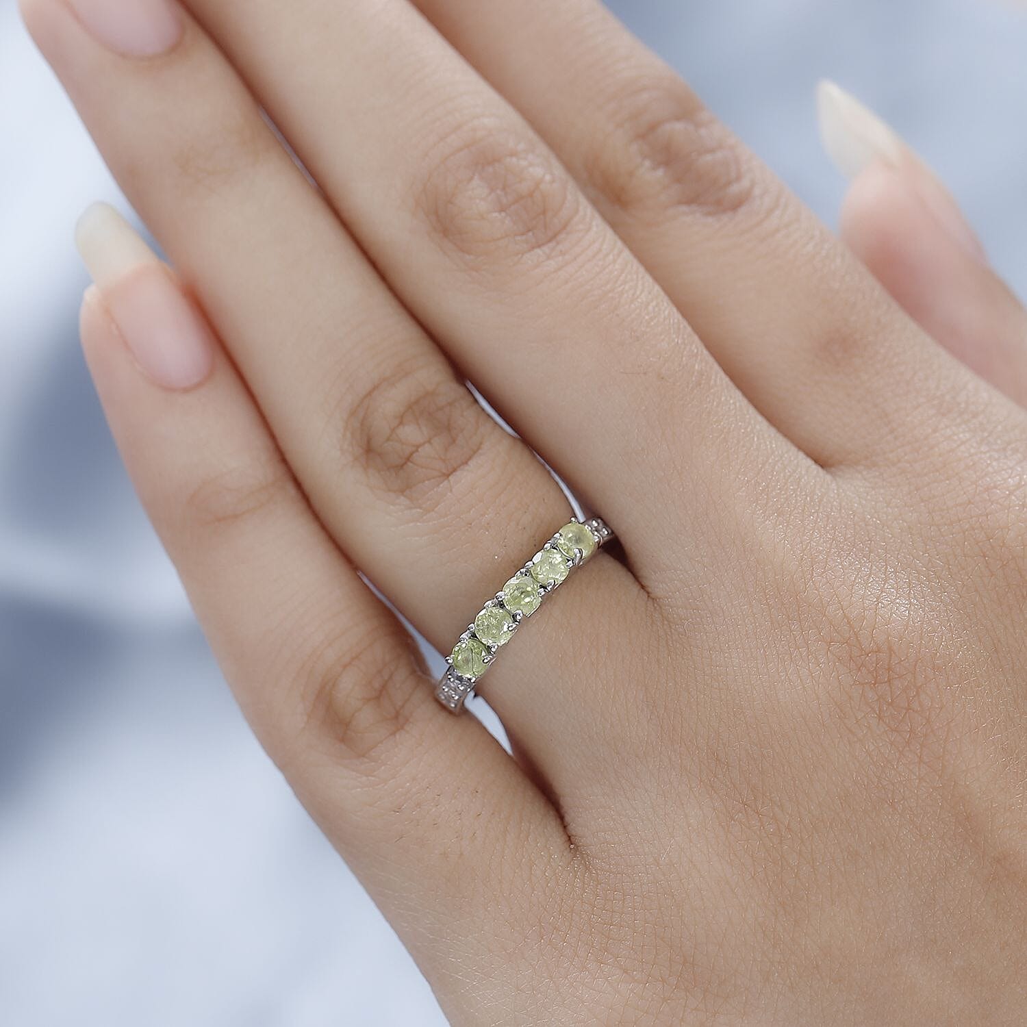 Premium Sava Sphene and White Zircon Band Ring in Platinum Over Sterling Silver (Size 10.0) 0.85 ctw