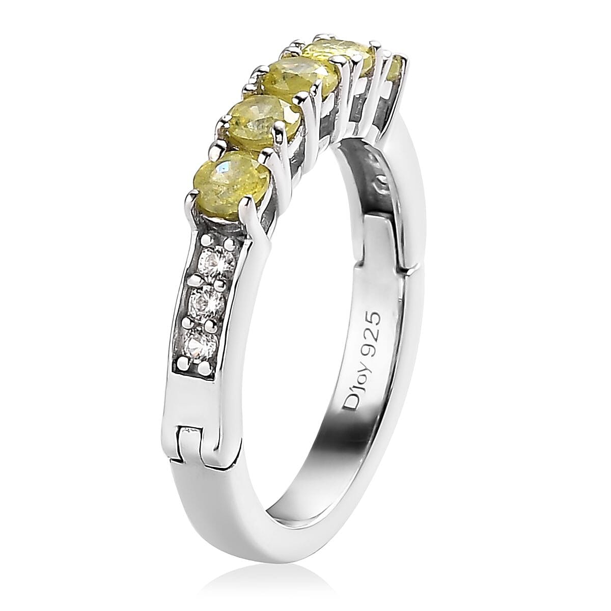 Premium Sava Sphene and White Zircon Band Ring in Platinum Over Sterling Silver (Size 10.0) 0.85 ctw