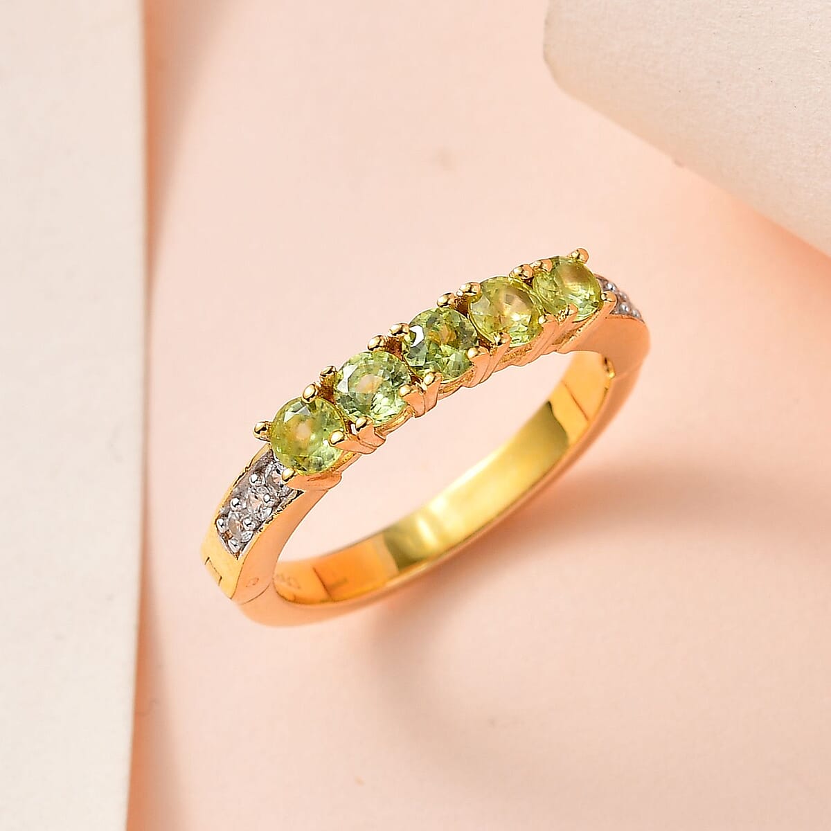 Premium Sava Sphene and White Zircon Band Ring in Vermeil Yellow Gold Sterling Silver (Size 6.0) 0.85 ctw image number 1