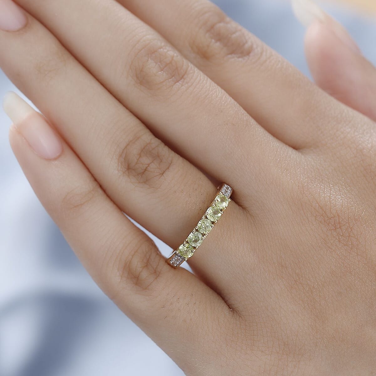 Premium Sava Sphene and White Zircon Band Ring in Vermeil Yellow Gold Sterling Silver (Size 6.0) 0.85 ctw image number 2