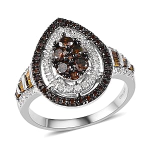 Red and White Diamond Ring in Platinum Over Sterling Silver (Size 5.0) 1.00 ctw