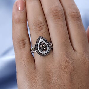 Red and White Diamond Ring in Platinum Over Sterling Silver (Size 5.0) 1.00 ctw