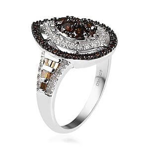 Red and White Diamond Ring in Platinum Over Sterling Silver (Size 5.0) 1.00 ctw