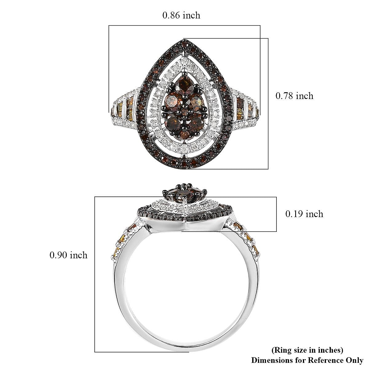 Red and White Diamond Ring in Platinum Over Sterling Silver (Size 5.0) 1.00 ctw image number 5